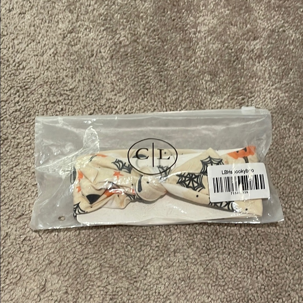 Caden Lane Cream Halloween Spider Web Knot Headband with Orange Accents